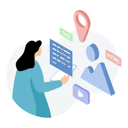 Woman working on web development  Illustration