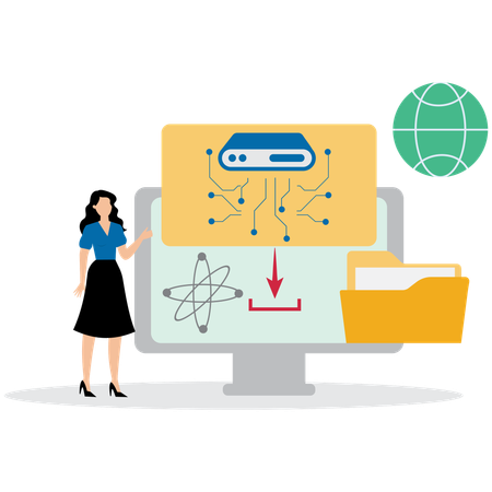 Woman working on Web Hosting  Illustration