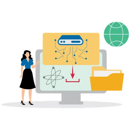 Woman working on Web Hosting  Illustration
