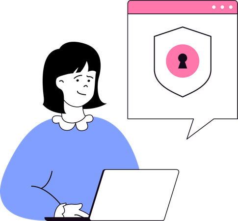 Woman working on web security  Illustration