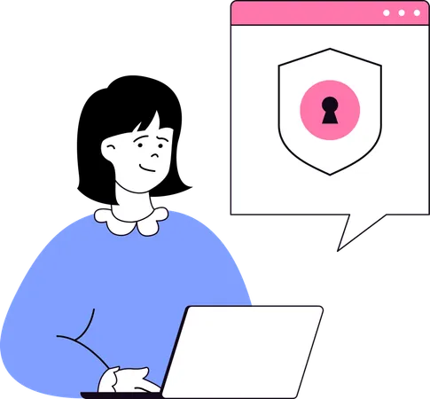 Woman working on web security  Illustration