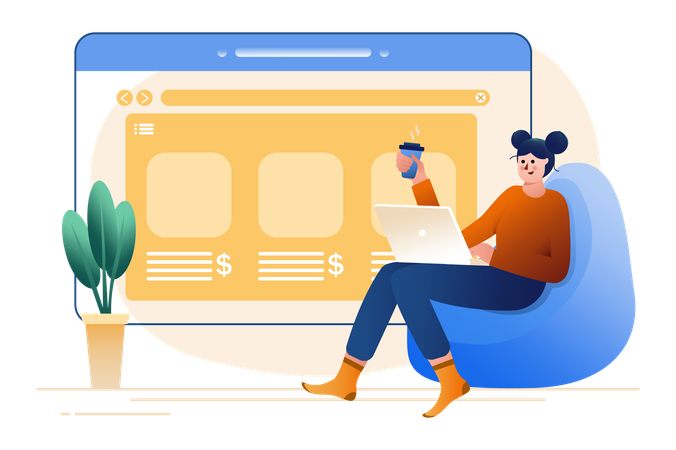 Woman working on website  Illustration