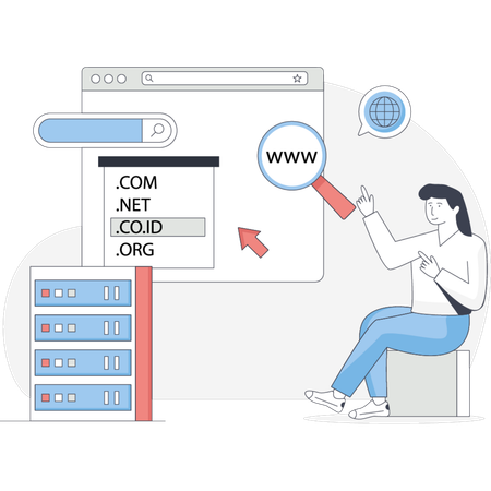 Woman working on website server  Illustration