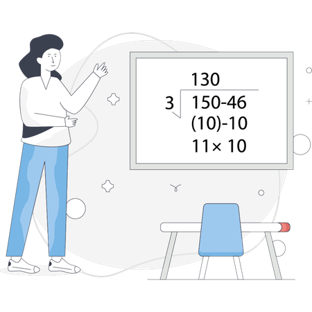 Woman working on whiteboard  Illustration