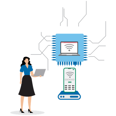 Woman working on Wireless technology  Illustration