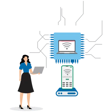 Woman working on Wireless technology  Illustration
