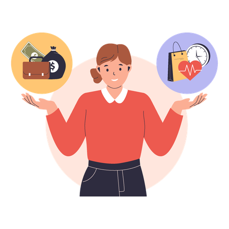 Woman working on work life balance  Illustration