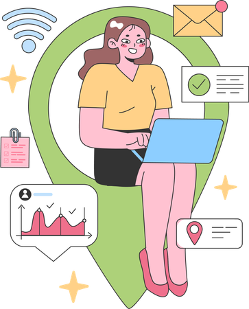 Woman working online on laptop  Illustration