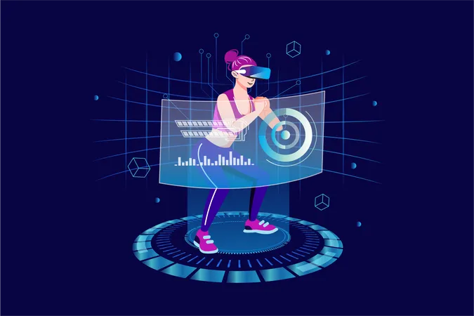 Woman working out in Virtual World Illustration