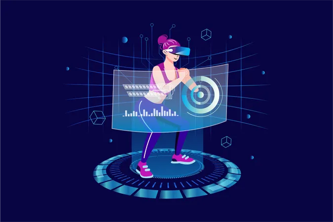 Woman working out in Virtual World  Illustration