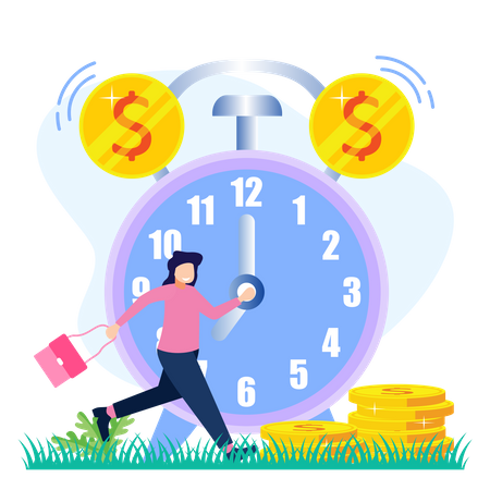 Woman working over the clock  Illustration