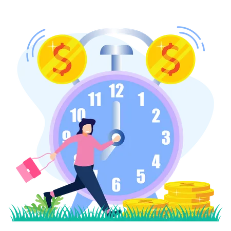 Woman working over the clock  Illustration