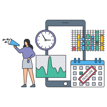 Woman working Project Deadline  Illustration