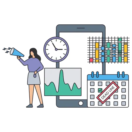 Woman working Project Deadline  Illustration