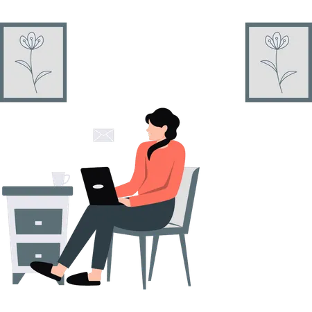 A Female Is Working Remotely Illustration
