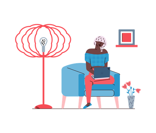 Woman working remotely Illustration