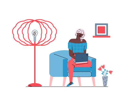 Woman working remotely Illustration