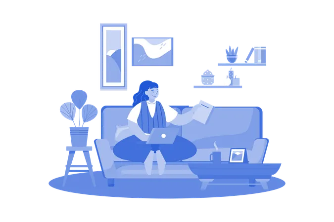 Women Working Remotely At Home Illustration