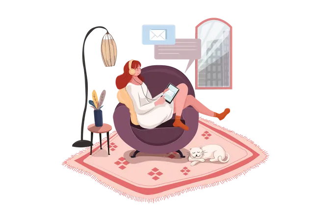 Woman Working Remotely at home  Illustration