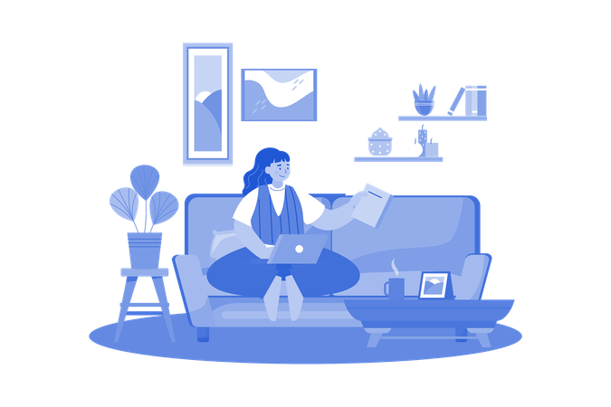 Woman Working Remotely at home  Illustration