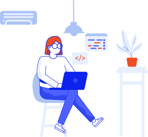 Woman Working Remotely at home  Illustration