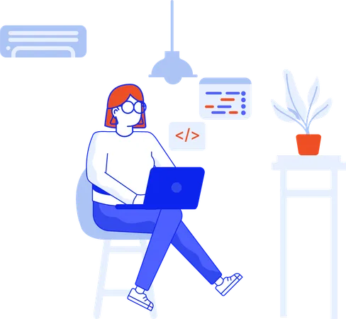 Woman Working Remotely at home  Illustration