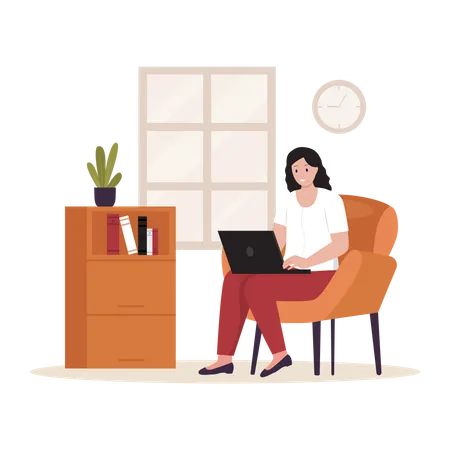 Woman working remotely  Illustration