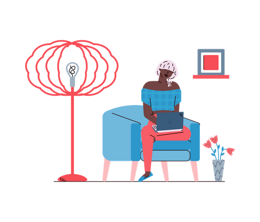 Woman working remotely  Illustration