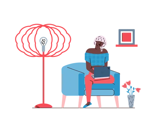 Woman working remotely  Illustration