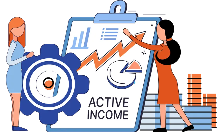 Woman working to earn money show active income  Illustration