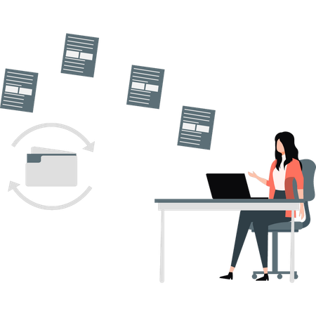 Woman working to management files  Illustration