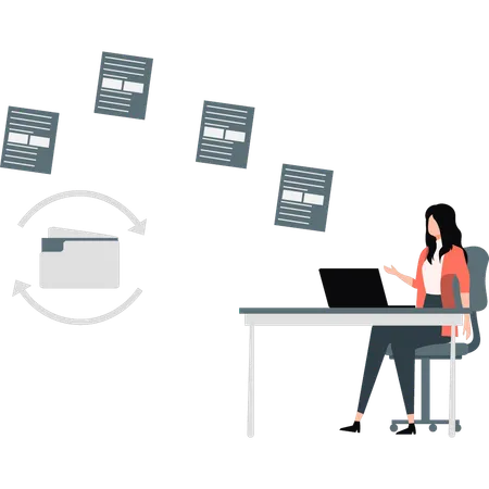 Woman working to management files  Illustration