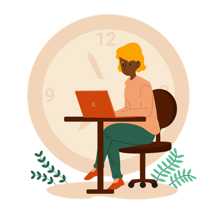 Woman working under deadline  Illustration