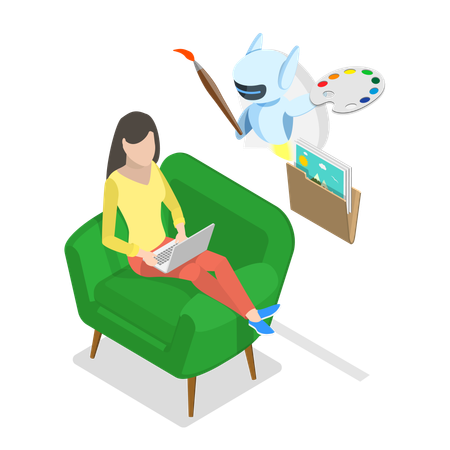 Woman working using Artificial Intelligence  Illustration