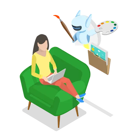 Woman working using Artificial Intelligence  Illustration