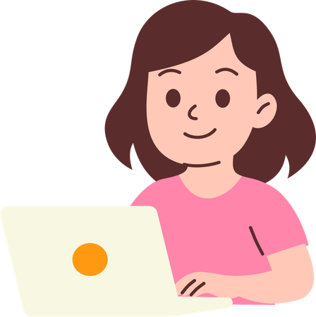 Woman Working Using Her Laptop  Illustration