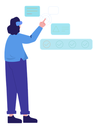 Woman working using vr tech  Illustration