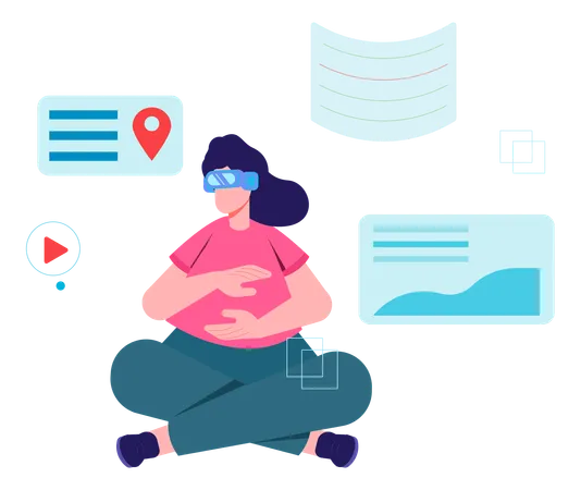 Woman working using VR tech  Illustration