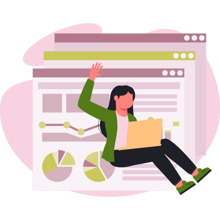 Woman working web development.  Illustration