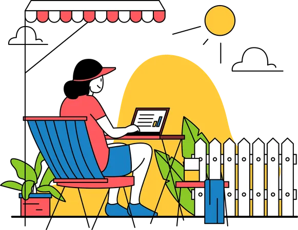 Woman Working While Enjoy the Atmosphere  Illustration