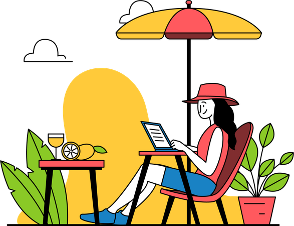 Woman Working While Enjoy the Atmosphere  Illustration