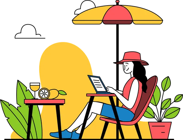 Woman Working While Enjoy the Atmosphere  Illustration