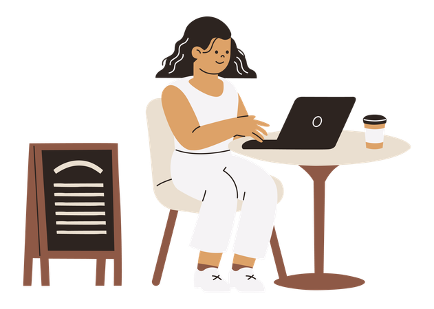 Woman working while sitting in coffee shop  Illustration