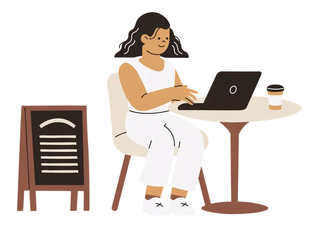 Woman working while sitting in coffee shop  Illustration