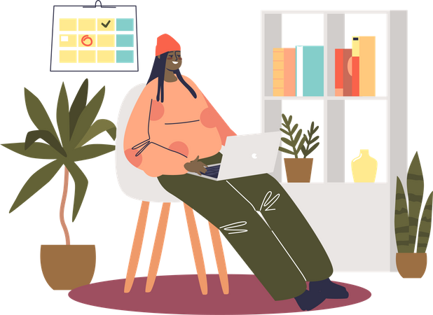 Woman working while sitting on chair  일러스트레이션