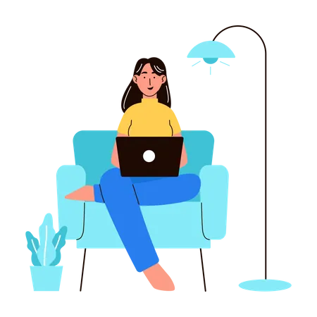 Woman working while sitting on sofa  Illustration