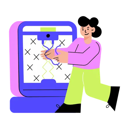 Woman working with 3d printer  Illustration