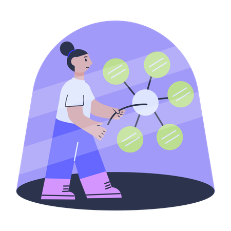 Woman working with ai network  Illustration