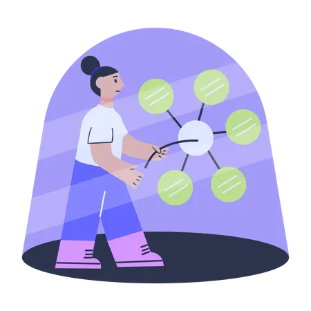 Woman working with ai network  Illustration