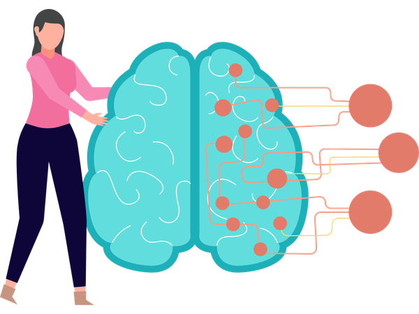 Woman working with ai network  Illustration